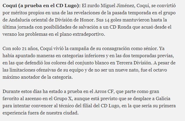 AficionRondena's tweet photo. Coqui a prueba en el CD.Lugo. Puede que no se quede en el conjunto rondeño tras ser clave la pasada temporada. ¡Suerte! 👏 https://t.co/uIAhjISAED