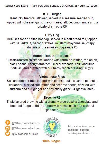 *MENU DROP* heres our menu for this weeks #PlantPoweredSundays at the brilliant @GRUBMCR! 100% #vegan #food. #plantfood #veganmenu #mcrevent