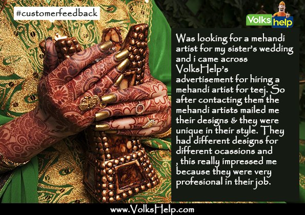 See what our customers have to say about our 'Mehandi' service...
#HappyCustomer #mehandi #delhincr #volkshelp #clients