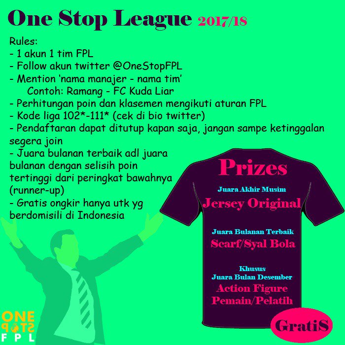 SembadaFPL's tweet photo. One Stop League 2017/18 is Here
#FPL #Indonesia https://t.co/JlxTMie7GD