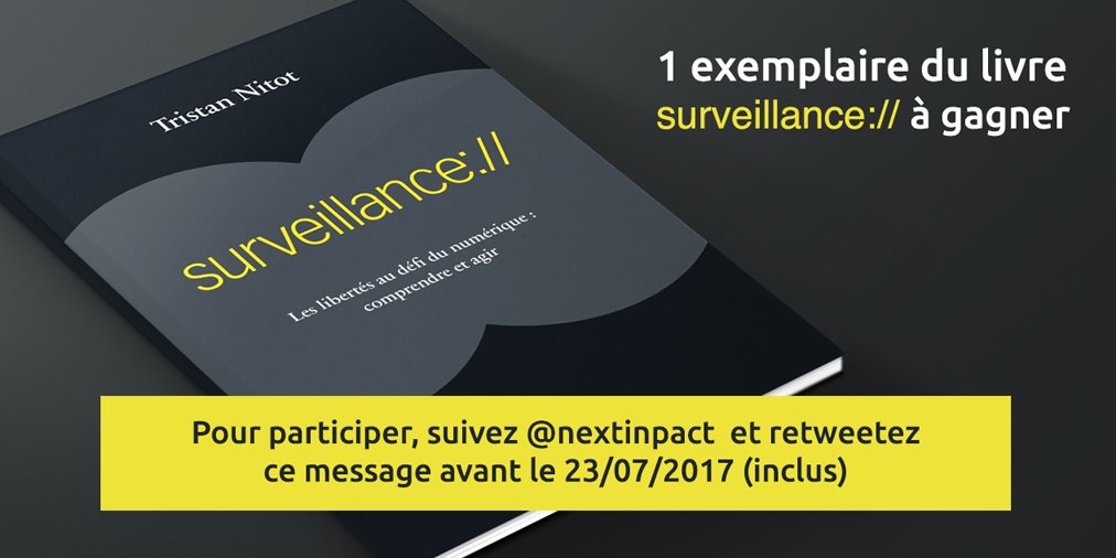 nextinpact's tweet photo. 🎁 Concours 🎁

Un exemplaire dédicacé de Surveillance:// de @nitot à gagner

RT+Follow @nextinpact d'ici le 23/07 (inclus) pour participer 🍀 https://t.co/R80YqySAk1