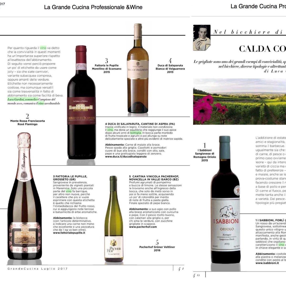 Un estratto da #grandecucina - #ISabbioni #MonteRossaFranciacorta #FattoriaLePupille #DucadiSalaparuta #Pacherhof - buona lettura e #cheers!