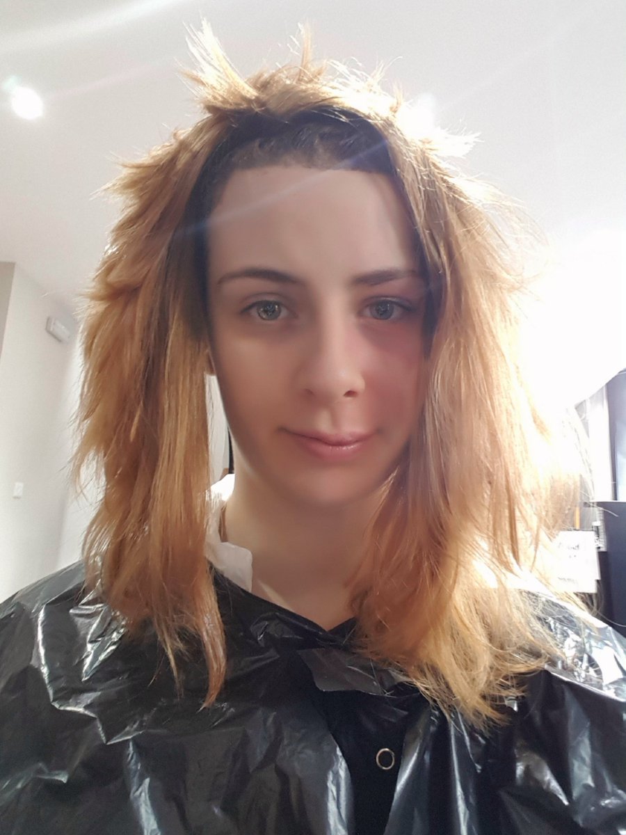 sporadicmermaid's tweet photo. I think I should just keep my hair like this #DyeingProcess #FloppyEarredDogLook https://t.co/64JNpTQ9hS