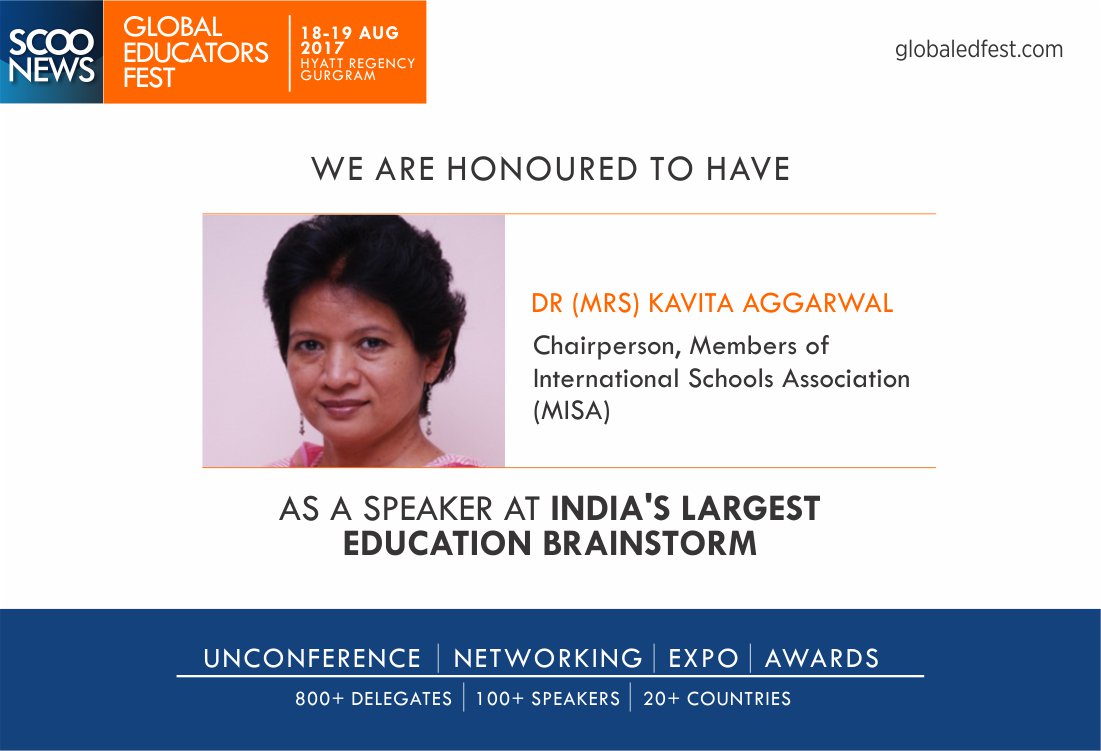 ScooNews's tweet photo. Welcome Dr Kavita Aggarwal, Chairperson, @misaschool2017 as a speaker at #GlobalEdFest #SGEF2017 #Unconference2017 https://t.co/1EzcUpJBkE https://t.co/djY9Fgve0g