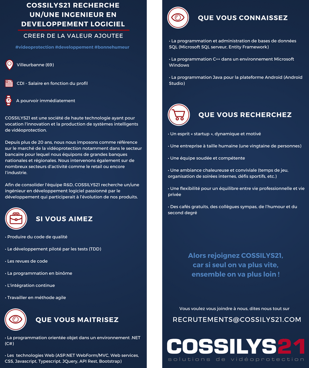 COSSILYS21's tweet photo. #CDI–Pour renforcer notre équipe R&amp;D,nous recherchons un/un #ingénieur en Développement logiciel-#emploi #job #Lyon https://t.co/016Bt6PO2b https://t.co/ntgO26rjms