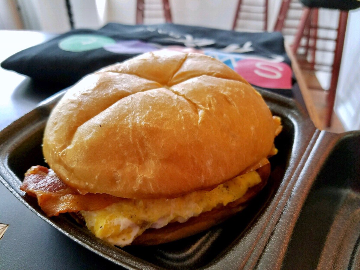 There's always room for bacon. Come get one of our breakfast sandwiches with delicious chewy bacon today!