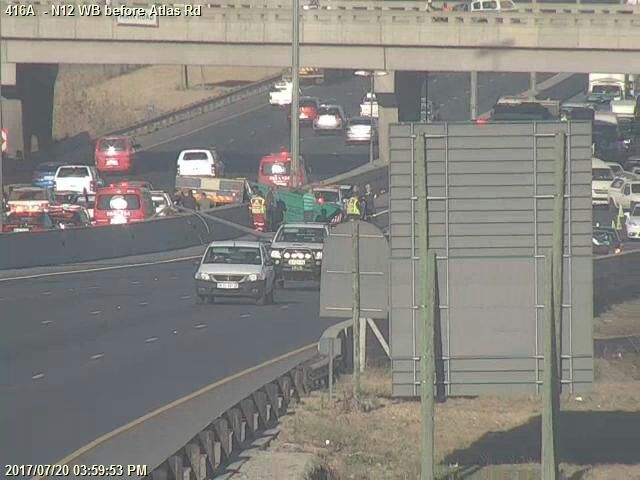 EWNTraffic's tweet photo. #JHBTraffic Benoni jack-knifed truck on the N12 West after the Tom Jones Street exit https://t.co/GVJkQ7oWFu