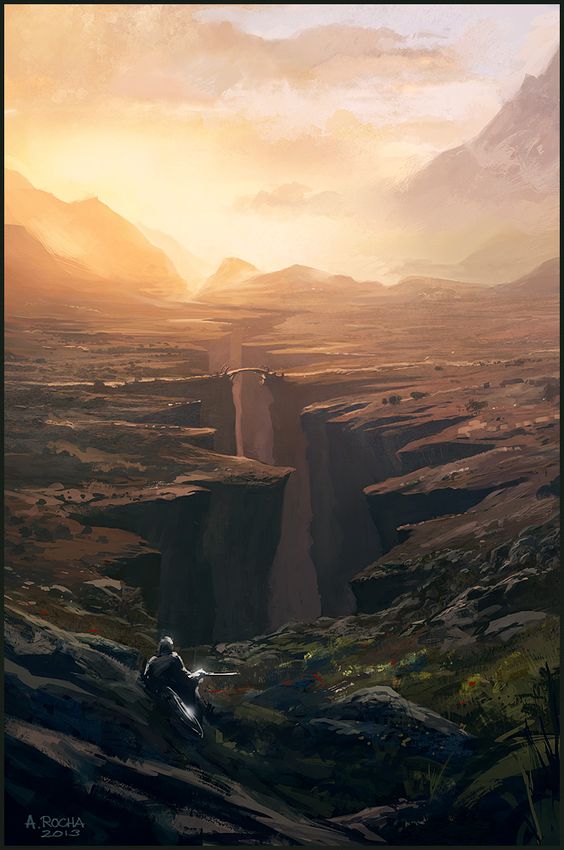 Complete with a bridge. Would you cross the bridge?
Credit: 'The Crevice' by Andreas Rocha (looks like #shatteredplains #stormlightarchives)
