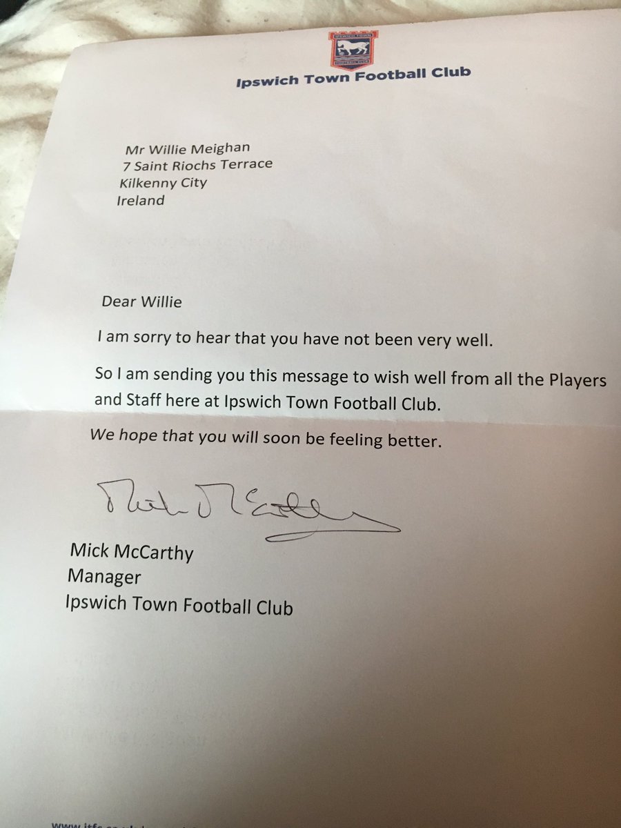 willie_meighan's tweet photo. Thank you Mick McCarthy and @Official_ITFC .lifted my spirits. https://t.co/qAkzMiotEO