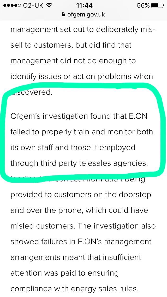 KatieSynnott's tweet photo. Despite being fined by Ofgem because of this, it appears nothing's changed! Clueless, unhelpful and rude staff 😡 @eonenergyuk https://t.co/sWoR7pibbQ