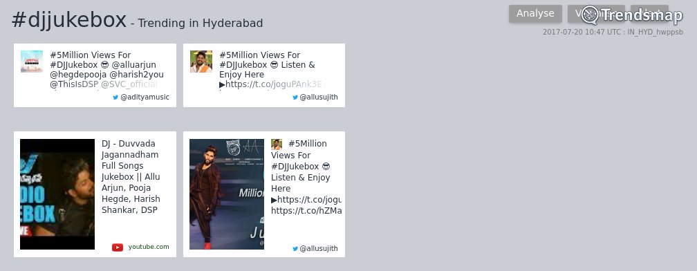 TrendsHyderabad's tweet photo. #djjukebox is now trending in #Hyderabad
https://t.co/jNMzuX7RLH https://t.co/ybQ8z9k6ET