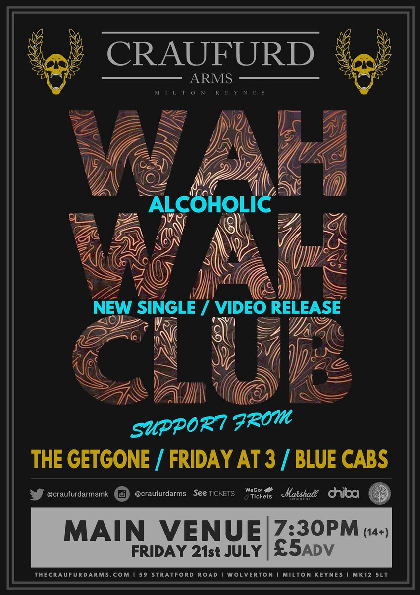 'Alcoholic' Single launch at @craufurdarmsmk tomorrow with @TheGetGone @Fridayat3 @BlueCabsBand from 19:30