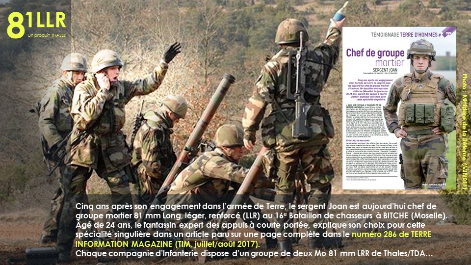 ThalesDefence's tweet image. Le dernier n° de TIM fait un focus sur un chef de pièce #mortier 81 mm LLR (p 49) fr.calameo.com/read/000063302… @armeedeterre #Mo81LLR #Infanterie