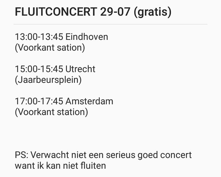 jessehoefnagels's tweet photo. [ FLUITCONCERT ] 
Eerste paar minuten zal fluiten zijn (voor een video), daarna kan je mij gewoon meeten en gezellig een foto maken. 🎼❤ https://t.co/Ivk4oud0bM