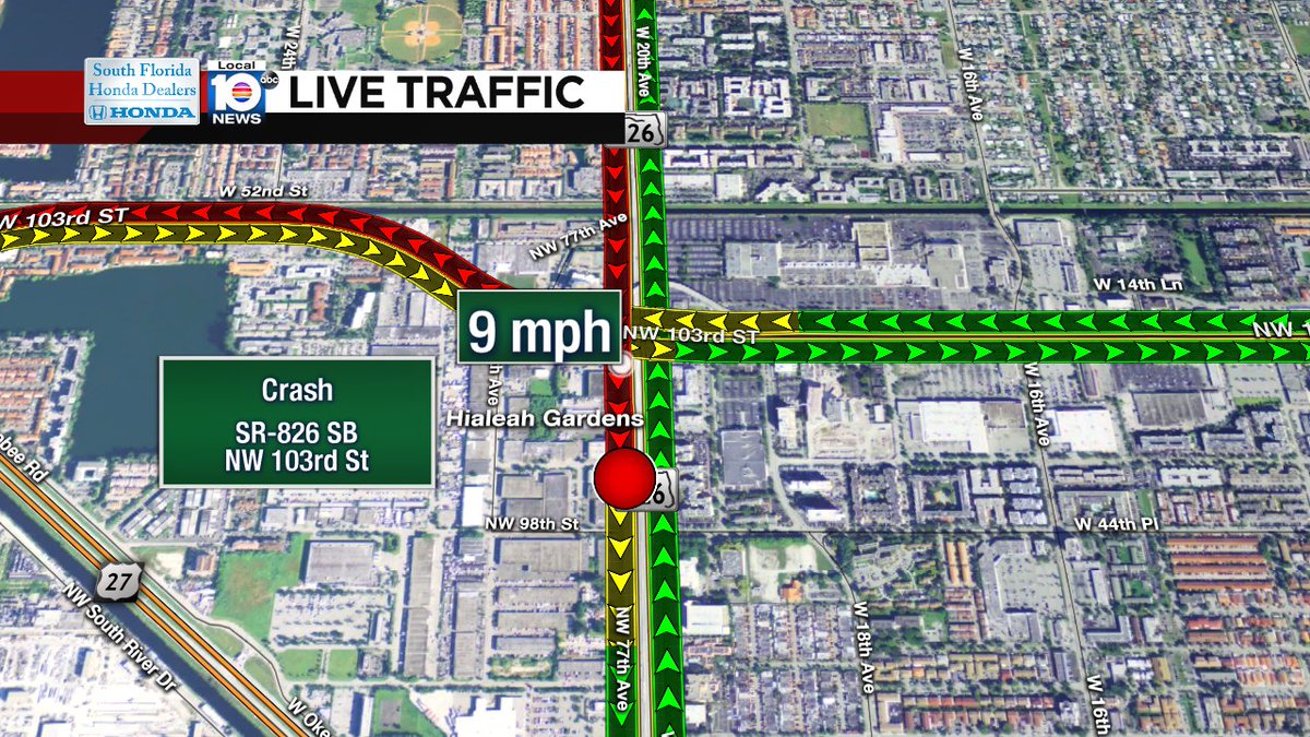 SR-826 Re-opened but now there is a crash SB at NW 103rd St #traffic https://t.co/tmofryAl95
