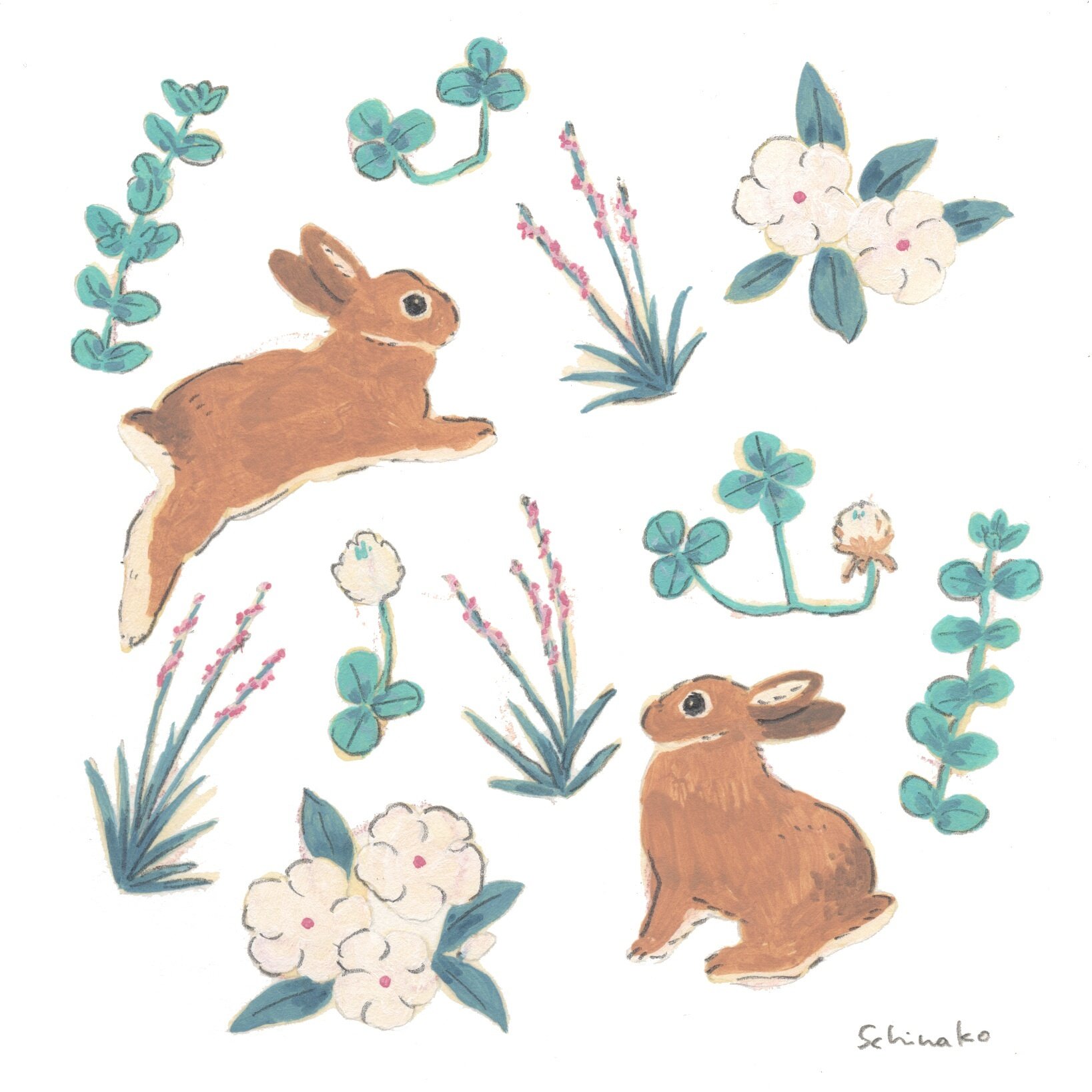 Schinako Moriyama Illustrator ねじ花と日々草とうさぎさん うさぎ イラスト T Co J7ftbunubx Twitter