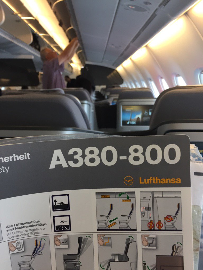 First time flying an Airbus 380; Gold status got me upgraded to Business class 2nd FL, Frankfurt to Delhi. 😉