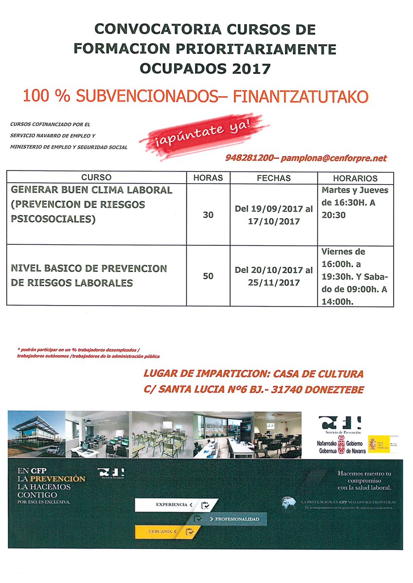 Rodoia's tweet photo. #cursos 100% #gratis EN SANTESTEBAN @doneztebeudala https://t.co/jFMpRRZ3Fz             
INSCRIPCIONES:
948281200
pamplona@cenforpre.net https://t.co/qXw6gKkiI6