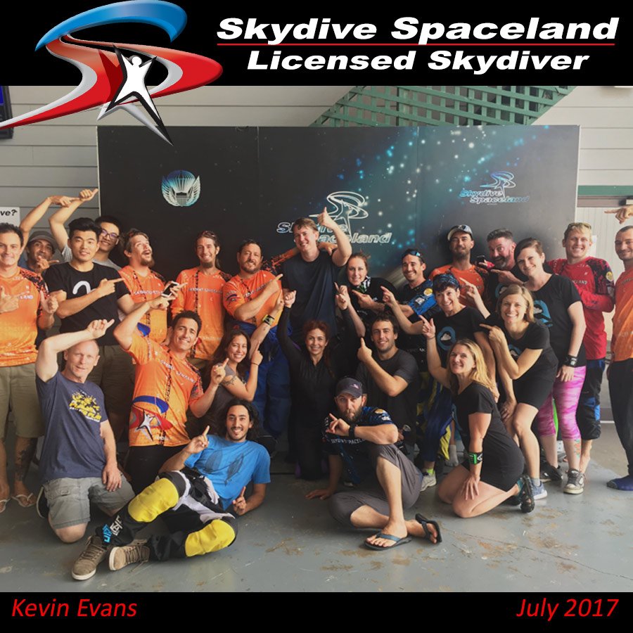 SDSpaceland's tweet photo. Congrats to Kevin Evans on receiving his A license! Thanks for all the extra work you do around the DZ! We love having you! #SpacelandGrad https://t.co/UMAPrePzQg