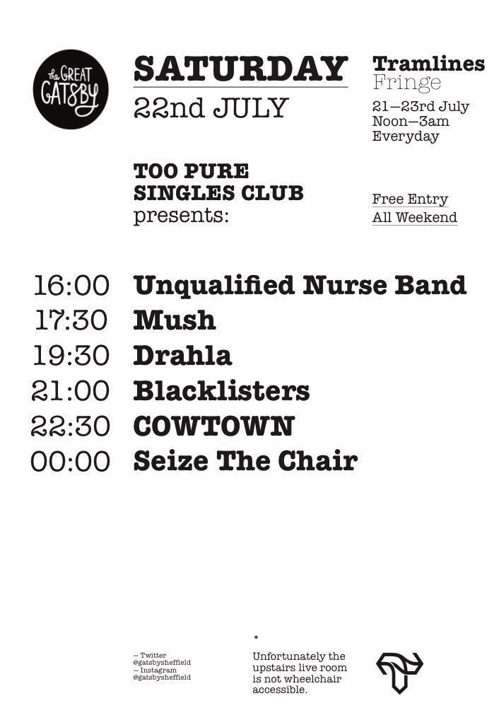 This Saturday @GatsbySheffield FREE SHOW! You do not need a wristband!