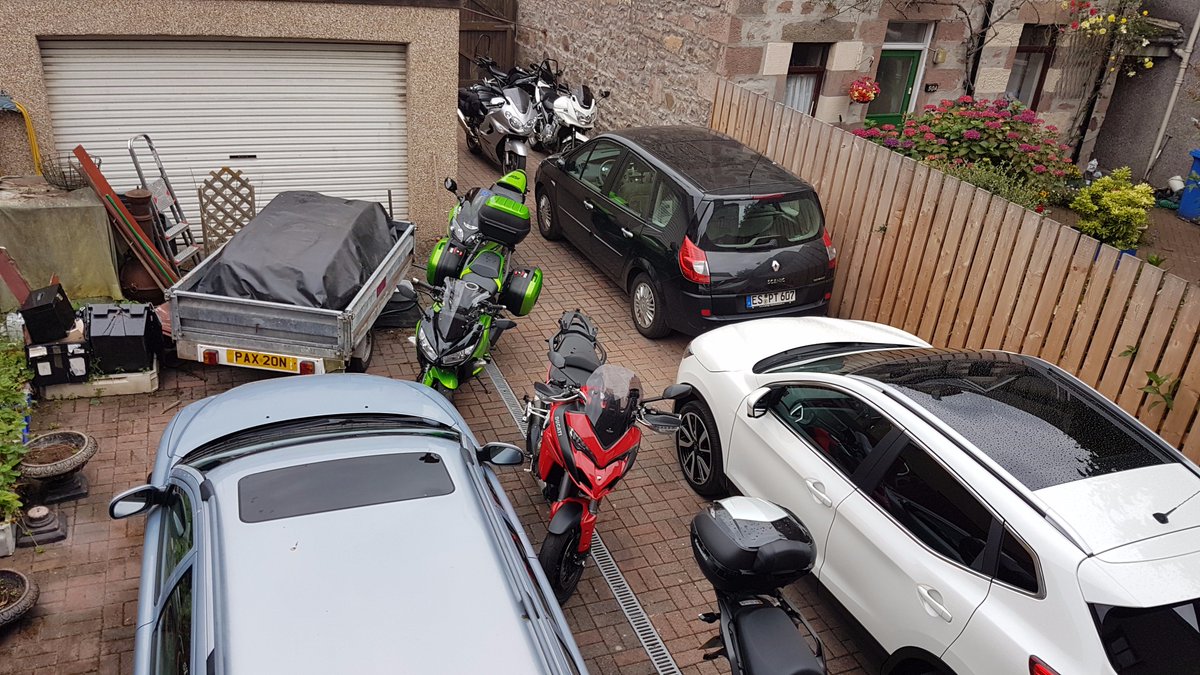 Westbourne50's tweet photo. Doing the #NC500 this year? The guys on these 7 motorcycles had a great night's sleep knowing their bikes were parked up safe and secure https://t.co/x9349FJju8