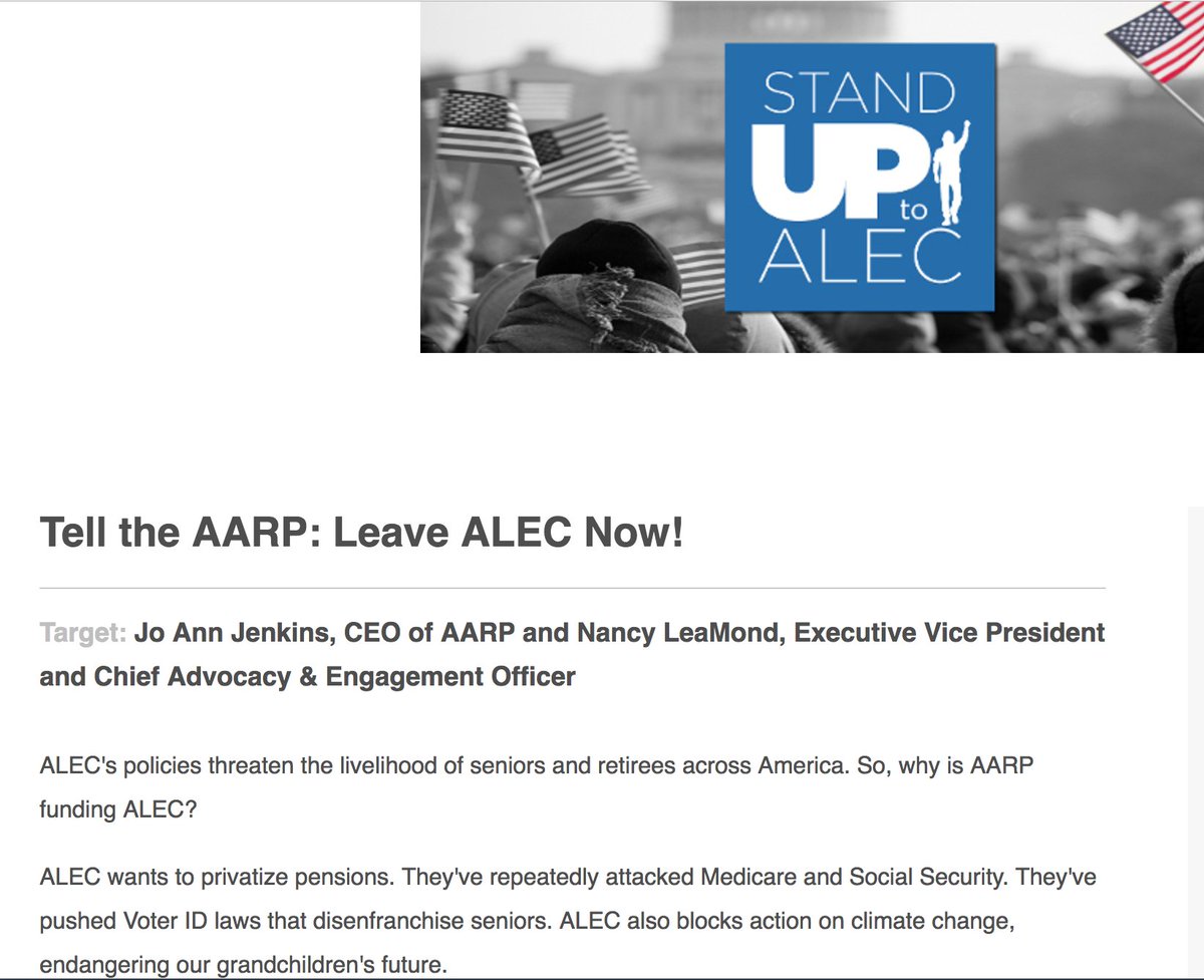 .@AARP shameful that you lend your credibility to KochBlocker's #ALEC. They work to undo safety-net for all including the elderly. SellOut?