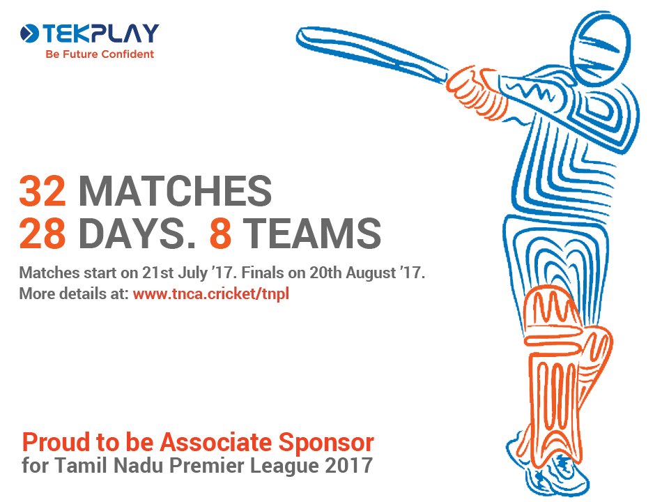 Tekplaysystems's tweet photo. @Tekplaysystems becomes Associate Sponsors for @TNPremierLeague 2017

#getinvolved #GameOfTechies #DoubleTheGethu https://t.co/0XBVYKn9OC