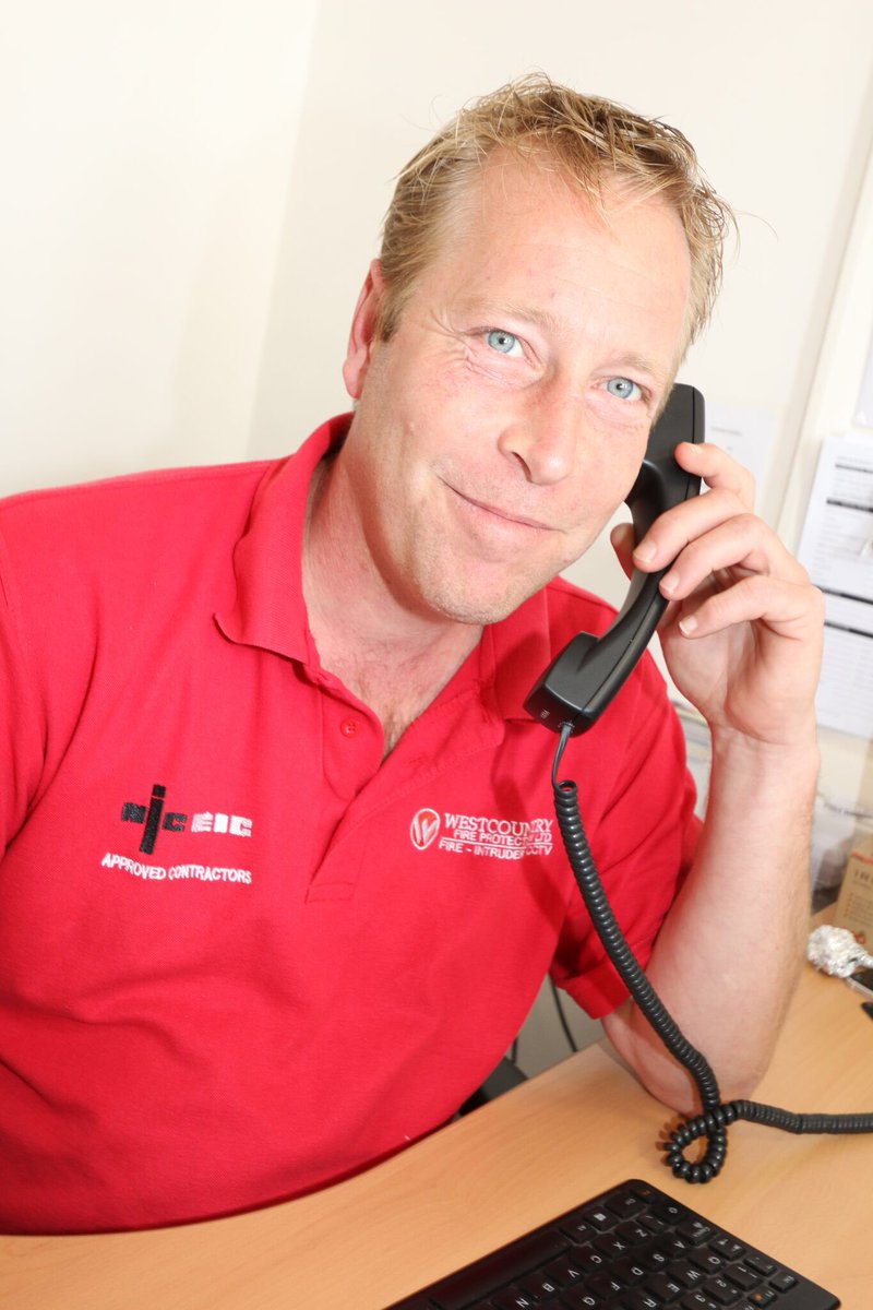 WestCountryFire's tweet photo. A happy Rich on the phone in the Office pulling in the business  Any Fire Alarm related enquiries give him a call on 01803 328222 #Torquay https://t.co/OQF4RSxHG2