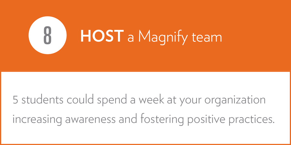 PositiveOrg's tweet photo. 8/10 Ways to Build a Positive Org: Host a Magnify student team in your organization: https://t.co/Kc9kFE0zUq  #Magnify17 https://t.co/R0gqGOY2Dz