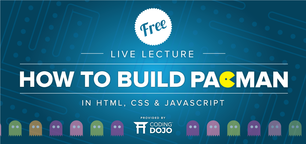 CodingDojoDotCo's tweet photo. #CodingDojoAcademy revisits our first lecture, with #PacMan! We go live tonight at 6pm! — https://t.co/AyWYov4ojX https://t.co/Wvy0MngJlu