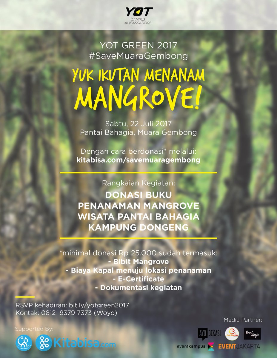 Yuk ikutan menanam #3000mangrove untuk #Savemuaragembong !
Berikan donasi terbaikmu melalui kitabisa.com/savemuaragembo…