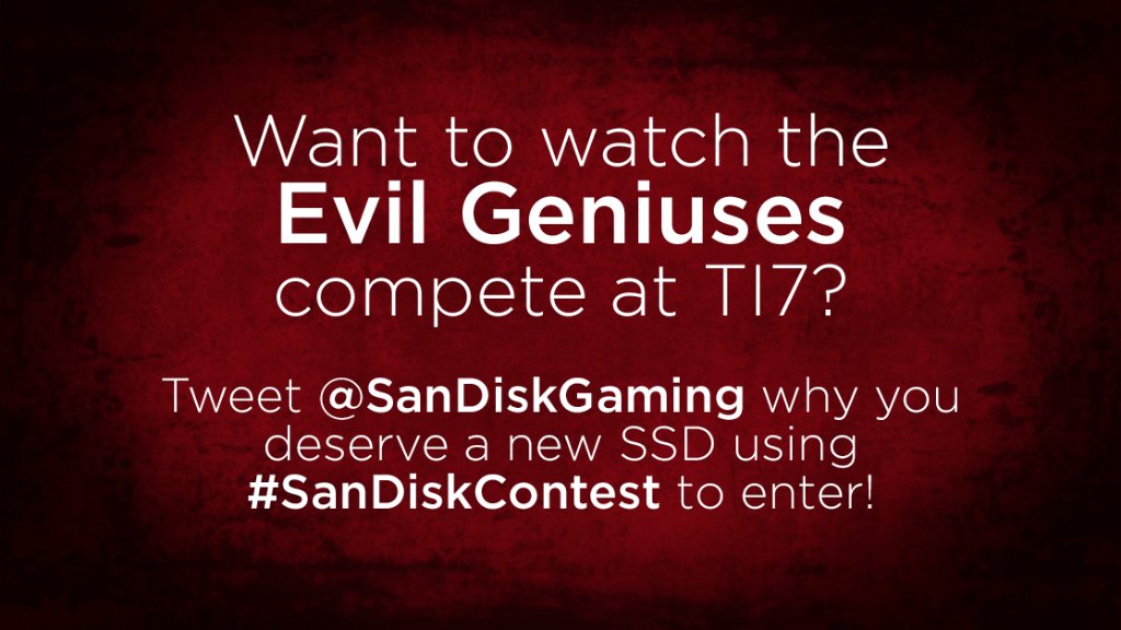 wd_black's tweet image. Want to win two tickets to #TI7? Tweet us why you need a new #SSD and include #SanDiskContest for your chance! sndk.co/60148SQnK