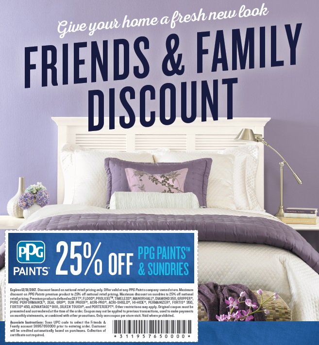 PPGPaints's tweet photo. Enjoy our PPG Friends &amp; Family pricing! Print or show coupon on mobile device in-store. Find your local store > https://t.co/yU9XMbWsdt https://t.co/V2agqcXkk9