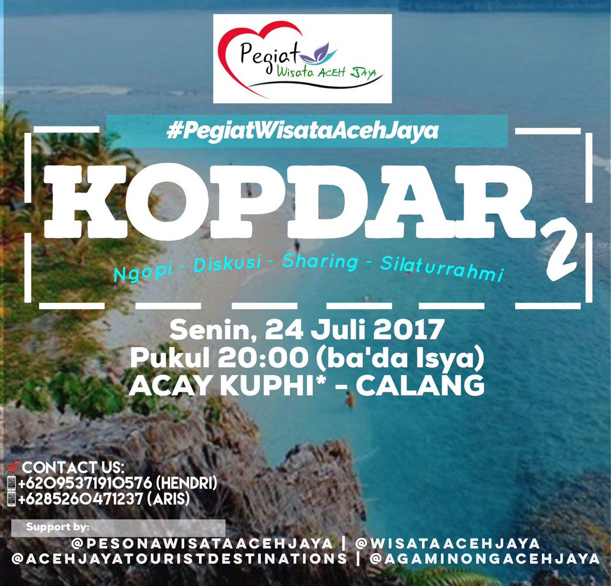 ajtd___'s tweet photo. Yok ramaikan #KOPDAR2 
yang di adakan oleh Pegiat Wisata Aceh Jaya di Acaykupi calang...
Tujuan ngopi, diskusi,  sharing,  silaturrahmi 😉 https://t.co/cuTyYZjOfG