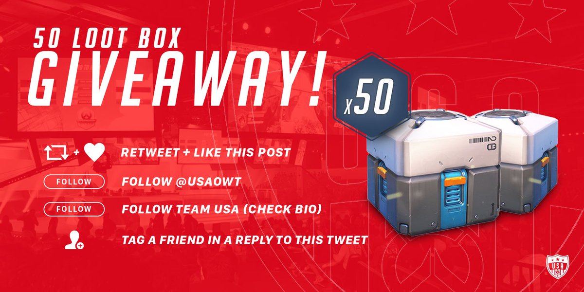 USAOWT's tweet photo. #USAWIN #Giveaway #OWWC #Overwatch 
We're giving away 50 @PlayOverwatch loot boxes! Make sure to follow the instructions so you can win! 😎😎😎 https://t.co/NLz5YGRNrq