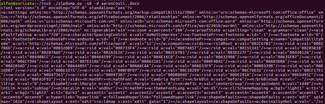 seguridadyredes's tweet photo. aarenCouli..docx #Análisis con XML, etc.
#zipdump.py -s14 -A -e aarenCouli..docx https://t.co/EJkK7WFjNs