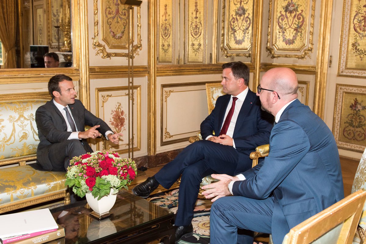 Xavier_Bettel's tweet photo. Très agréable entrevue et parfait accueil à l'Elysée @EmmanuelMacron avec @CharlesMichel 🇫🇷🇧🇪🇱🇺 https://t.co/pjwqtjyQ3i