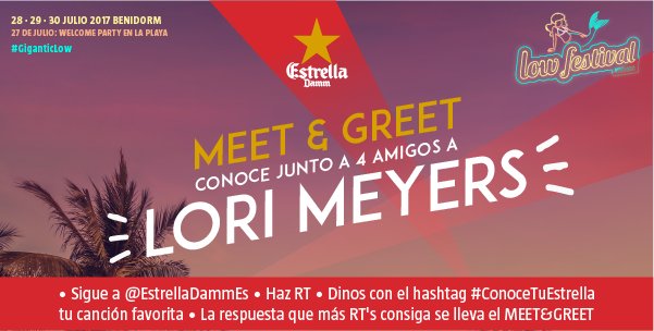 LowFestival's tweet photo. ¡Más meet&amp;greet de @EstrellaDammEs! ¡Conoce a @lorimeyersband en el #Low2017!🎸🎧 Participa con #ConoceTuEstrella antes de mañana a las 12:30h https://t.co/UgByH4C7KP