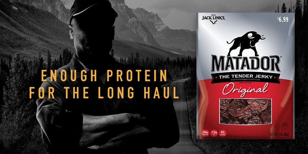 Jerky gives you energy to get wherever you’re truckin’. Figuratively. Unless, you’re literally a long-haul trucker. matadorsnacks.com