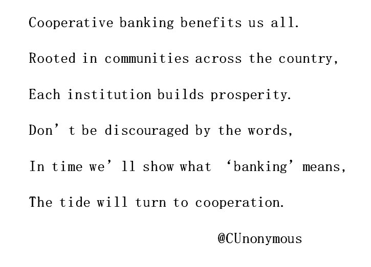 CUnonymous's tweet photo. 1 of 2 #creditunionacrostic #bankwords @CCUA_ACCF #iBANKwithacreditunion https://t.co/Bkm3L4jYt1