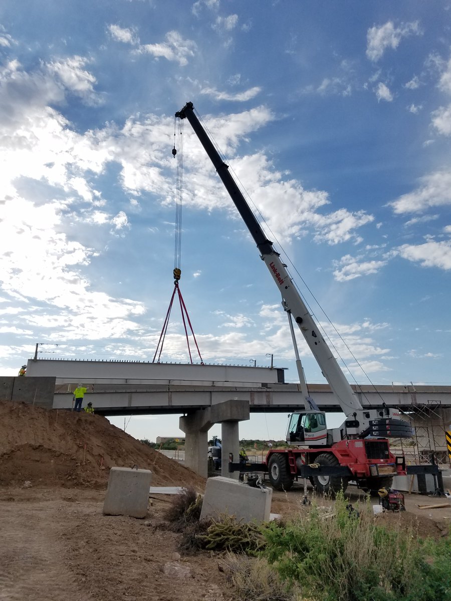 First set of new steel girders being set to widen the bridge at DW Ranch  Road crossing on Interstate 40 just east of Kingman, AZ.