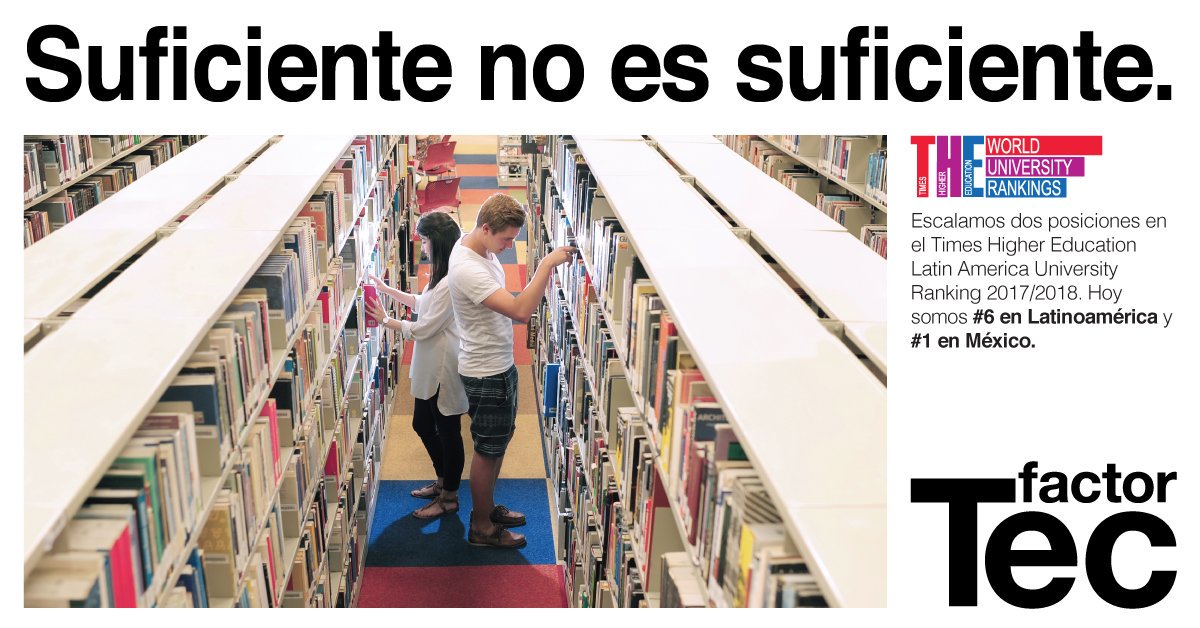 Hoy ocupamos el 6to lugar de Latinoamérica, mañana seguiremos trabajando para seguir creciendo. #OrgulloTEC #LatAmRankings