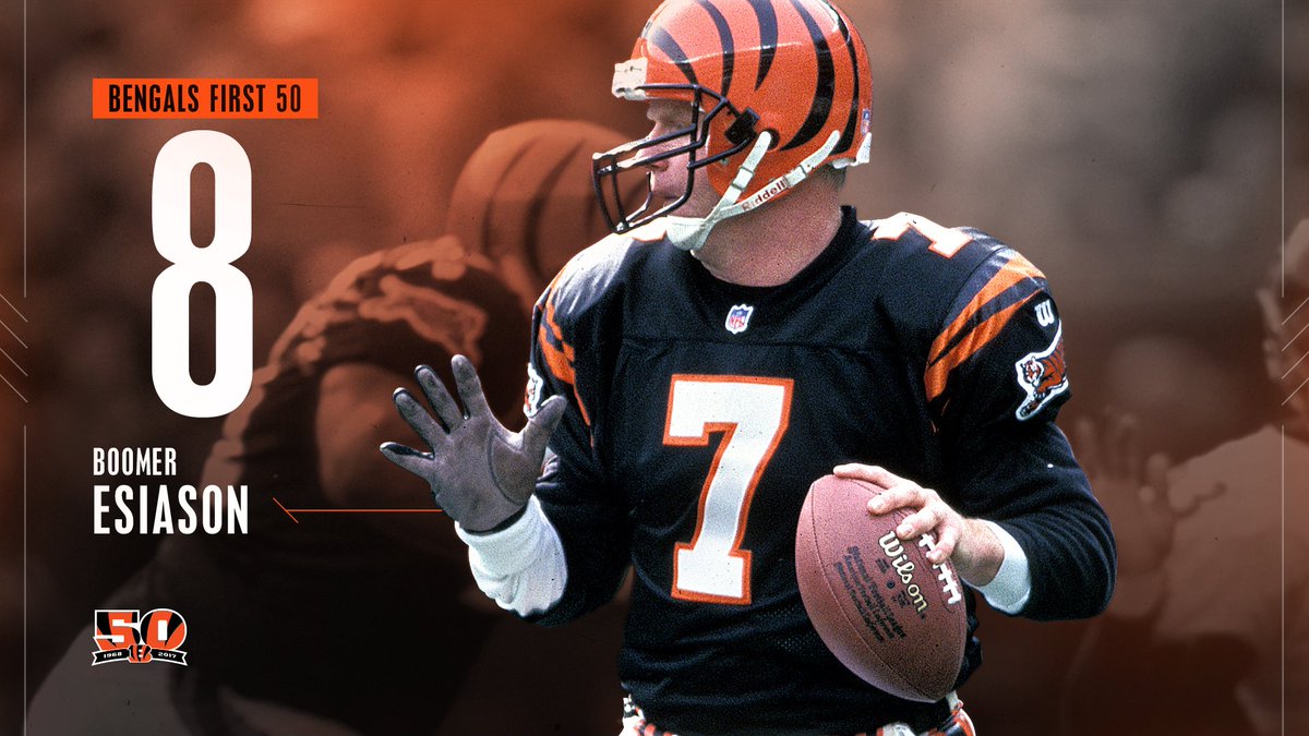 Number 8 in the #Bengals First 50:  Boomer Esiason  - NFL MVP in 1988 -  📰: go.bengals.com/2uMBk6b  #Bengals50 https://t.co/mEedVfr4au