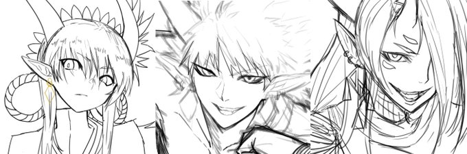 ピアス+キャラのイラストも地味に進めてます。一番右は新キャラのアクタです 