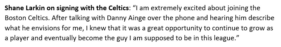 AlexKennedyNBA's tweet photo. Shane Larkin confirms that he has joined the Boston Celtics on a one-year deal. He explained his decision via text message: https://t.co/25u58amO7u