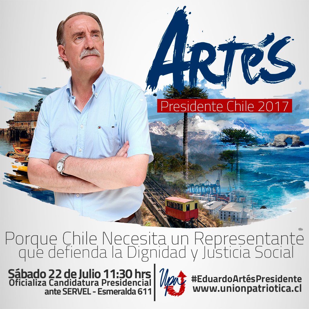 artespresidente's tweet photo. Este #Sábado inscribimos Candidatura #Presidencial ante @ServelChile 11:30 hrs @el_dinamo @rvfradiopopular @elinformanteTVN @eldesconcierto https://t.co/Z3kniMsipY