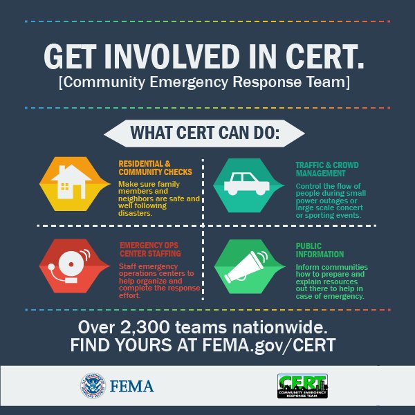 Citizen_Corps's tweet photo. Find #CERT programs near you &amp; get involved in your community’s emergency response efforts: https://t.co/s4HmBiSLkA https://t.co/KyFNCiyD2G