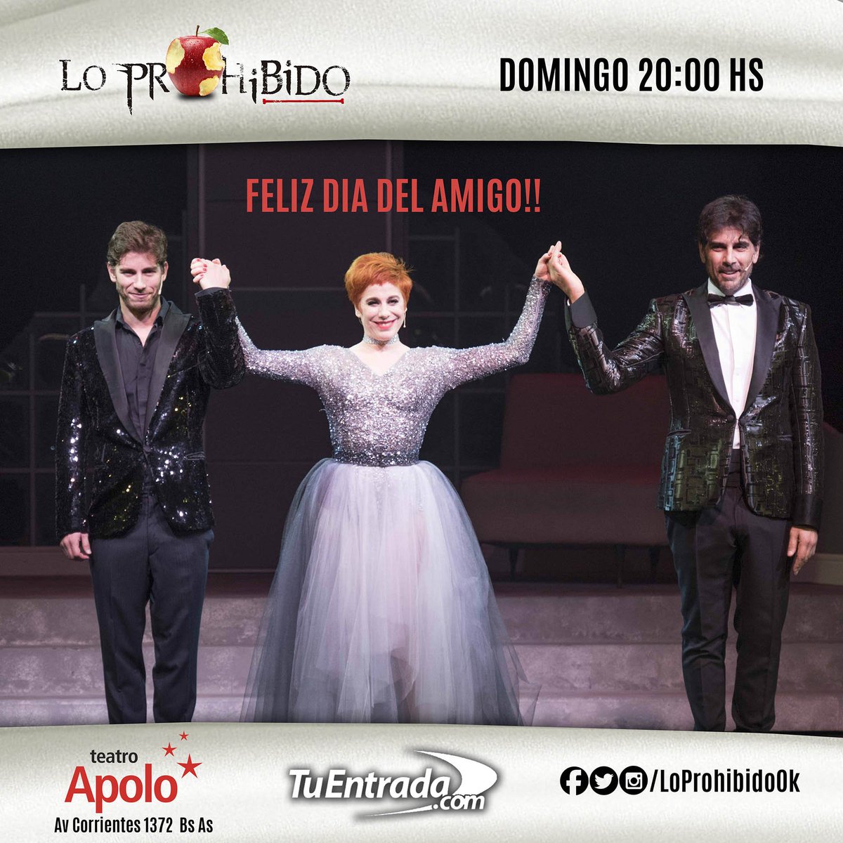 #FelizDíaDelAmigo Lo festejamos este Domingo a las 20:00 hs !!
  bit.ly/2qT0fPU  <a href="/darthesjuan1/">Juan Darthés</a>   <a href="/AlejandraRadano/">Alejandra Radano</a>   <a href="/vicdalessandro/">Victorio DAlessandro</a>