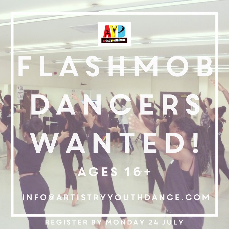 AYDanceCo's tweet photo. FLASHMOB DANCERS WANTED!Volunteer dancers,aged 16+ wanted for a Jamaican themed Flashmob.Interested?Email: info@artistryyouthdance.com 🇯🇲🇯🇲 https://t.co/wwyiSogUxQ