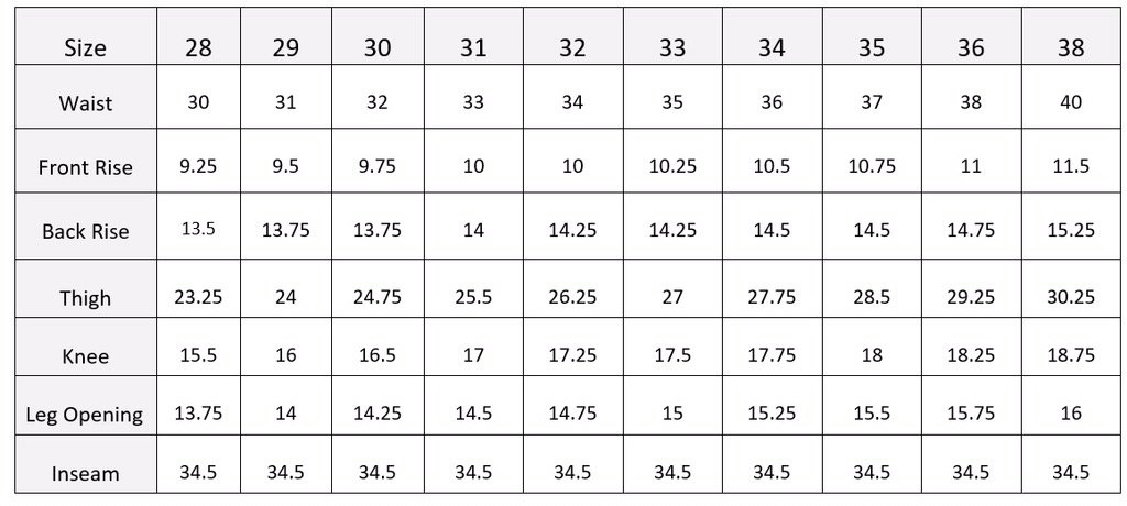 Nyc Size Chart